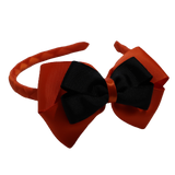 School Woven Double Cherish Bow Headband School Uniform Headband Hair Accessories Pinkberry Kisses Autumn Orange Black 