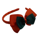 School Woven Double Cherish Bow Headband School Uniform Headband Hair Accessories Pinkberry Kisses Autumn Orange Hunter Green