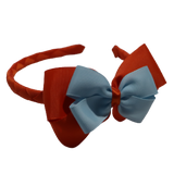 School Woven Double Cherish Bow Headband School Uniform Headband Hair Accessories Pinkberry Kisses Autumn Orange Light Blue 