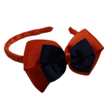 School Woven Double Cherish Bow Headband School Uniform Headband Hair Accessories Pinkberry Kisses Autumn Orange Navy Blue 
