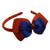 School Woven Double Cherish Bow Headband School Uniform Headband Hair Accessories Pinkberry Kisses Autumn Orange Royal Blue 