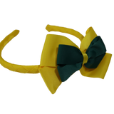 School Woven Double Cherish Bow Headband School Uniform Headband Hair Accessories Pinkberry Kisses Daffodil Yellow Hunter Green