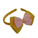 School Woven Double Cherish Bow Headband School Uniform Headband Hair Accessories Pinkberry Kisses Daffodil Yellow Light Pink