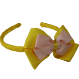 School Woven Double Cherish Bow Headband School Uniform Headband Hair Accessories Pinkberry Kisses Daffodil Yellow Peach