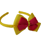 School Woven Double Cherish Bow Headband School Uniform Headband Hair Accessories Pinkberry Kisses Daffodil Yellow Shocking Pink