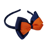 School Woven Double Cherish Bow Headband School Uniform Headband Hair Accessories Pinkberry Kisses Navy Blue Neon Orange 