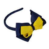 School Woven Double Cherish Bow Headband School Uniform Headband Hair Accessories Pinkberry Kisses Navy Blue Daffodil Yellow
