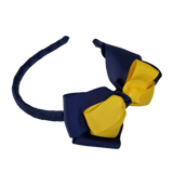 School Woven Double Cherish Bow Headband School Uniform Headband Hair Accessories Pinkberry Kisses Navy Blue Royal Blue Mazie Yellow 