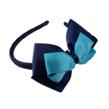 School Woven Double Cherish Bow Headband School Uniform Headband Hair Accessories Pinkberry Kisses Navy Blue Royal Blue Misty Turquoise 