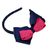 School Woven Double Cherish Bow Headband School Uniform Headband Hair Accessories Pinkberry Kisses Navy Blue Hot Pink