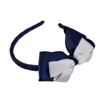 School Woven Double Cherish Bow Headband School Uniform Headband Hair Accessories Pinkberry Kisses Navy Blue White
