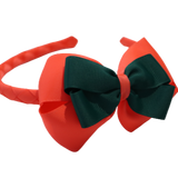 School Woven Double Cherish Bow Headband School Uniform Headband Hair Accessories Pinkberry Kisses Neon Orange Hunter Green