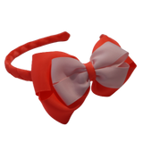 School Woven Double Cherish Bow Headband School Uniform Headband Hair Accessories Pinkberry Kisses Neon Orange Light Pink