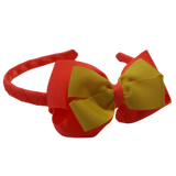 School Woven Double Cherish Bow Headband School Uniform Headband Hair Accessories Pinkberry Kisses Neon Orange Mazie Yellow