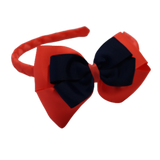 School Woven Double Cherish Bow Headband School Uniform Headband Hair Accessories Pinkberry Kisses Neon Orange Navy Blue 