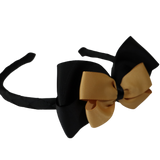 School Woven Double Cherish Bow Headband School Uniform Headband Hair Accessories Pinkberry Kisses Black Gold