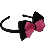 School Woven Double Cherish Bow Headband School Uniform Headband Hair Accessories Pinkberry Kisses Black Hot Pink