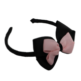 School Woven Double Cherish Bow Headband School Uniform Headband Hair Accessories Pinkberry Kisses Black Light Pink