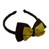 School Woven Double Cherish Bow Headband School Uniform Headband Hair Accessories Pinkberry Kisses Brown Daffodil Yellow 