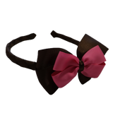 School Woven Double Cherish Bow Headband School Uniform Headband Hair Accessories Pinkberry Kisses Brown Hot Pink