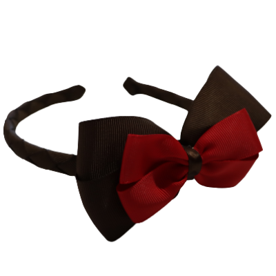 School Woven Double Cherish Bow Headband School Uniform Headband Hair Accessories Pinkberry Kisses Brown Red