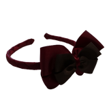 School Woven Double Cherish Bow Headband School Uniform Headband Hair Accessories Pinkberry Kisses Burgundy Brown
