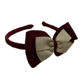 School Woven Double Cherish Bow Headband School Uniform Headband Hair Accessories Pinkberry Kisses Burgundy Cream