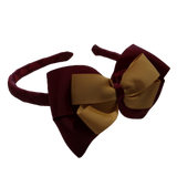 School Woven Double Cherish Bow Headband School Uniform Headband Hair Accessories Pinkberry Kisses Burgundy Gold