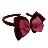 School Woven Double Cherish Bow Headband School Uniform Headband Hair Accessories Pinkberry Kisses Burgundy Hot Pink