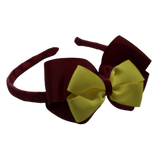 School Woven Double Cherish Bow Headband School Uniform Headband Hair Accessories Pinkberry Kisses Burgundy Lemon Yellow