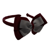 School Woven Double Cherish Bow Headband School Uniform Headband Hair Accessories Pinkberry Kisses Burgundy Light Grey