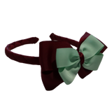 School Woven Double Cherish Bow Headband School Uniform Headband Hair Accessories Pinkberry Kisses Burgundy Light Pastel Green