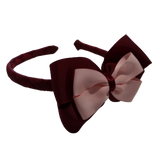 School Woven Double Cherish Bow Headband School Uniform Headband Hair Accessories Pinkberry Kisses Burgundy Light Pink