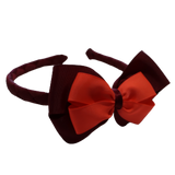 School Woven Double Cherish Bow Headband School Uniform Headband Hair Accessories Pinkberry Kisses Burgundy Neon Orange
