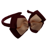 School Woven Double Cherish Bow Headband School Uniform Headband Hair Accessories Pinkberry Kisses Burgundy Peach