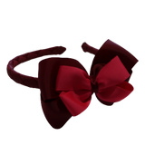School Woven Double Cherish Bow Headband School Uniform Headband Hair Accessories Pinkberry Kisses Burgundy Shocking Pink
