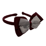 School Woven Double Cherish Bow Headband School Uniform Headband Hair Accessories Pinkberry Kisses Burgundy White 
