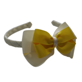 School Woven Double Cherish Bow Headband School Uniform Headband Hair Accessories Pinkberry Kisses Cream Daffodil yellow 