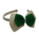 School Woven Double Cherish Bow Headband School Uniform Headband Hair Accessories Pinkberry Kisses Cream Emerald Green
