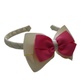 School Woven Double Cherish Bow Headband School Uniform Headband Hair Accessories Pinkberry Kisses Cream Hot Pink