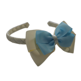 School Woven Double Cherish Bow Headband School Uniform Headband Hair Accessories Pinkberry Kisses Cream Light Blue 