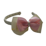School Woven Double Cherish Bow Headband School Uniform Headband Hair Accessories Pinkberry Kisses Cream Light Pink