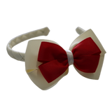 School Woven Double Cherish Bow Headband School Uniform Headband Hair Accessories Pinkberry Kisses Cream Red