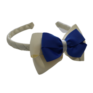 School Woven Double Cherish Bow Headband School Uniform Headband Hair Accessories Pinkberry Kisses Cream White