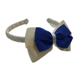 School Woven Double Cherish Bow Headband School Uniform Headband Hair Accessories Pinkberry Kisses Cream Royal Blue 