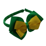 School Woven Double Cherish Bow Headband School Uniform Headband Hair Accessories Pinkberry Kisses Emerald Green Daffodil Yellow 