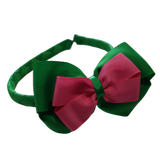 School Woven Double Cherish Bow Headband School Uniform Headband Hair Accessories Pinkberry Kisses Emerald Green Hot Pink