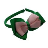 School Woven Double Cherish Bow Headband School Uniform Headband Hair Accessories Pinkberry Kisses Emerald Green Light Pink