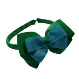 School Woven Double Cherish Bow Headband School Uniform Headband Hair Accessories Pinkberry Kisses emerald Green Misty Turquoise 