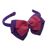 School Woven Double Cherish Bow Headband School Uniform Headband Hair Accessories Pinkberry Kisses Grape Hot Pink